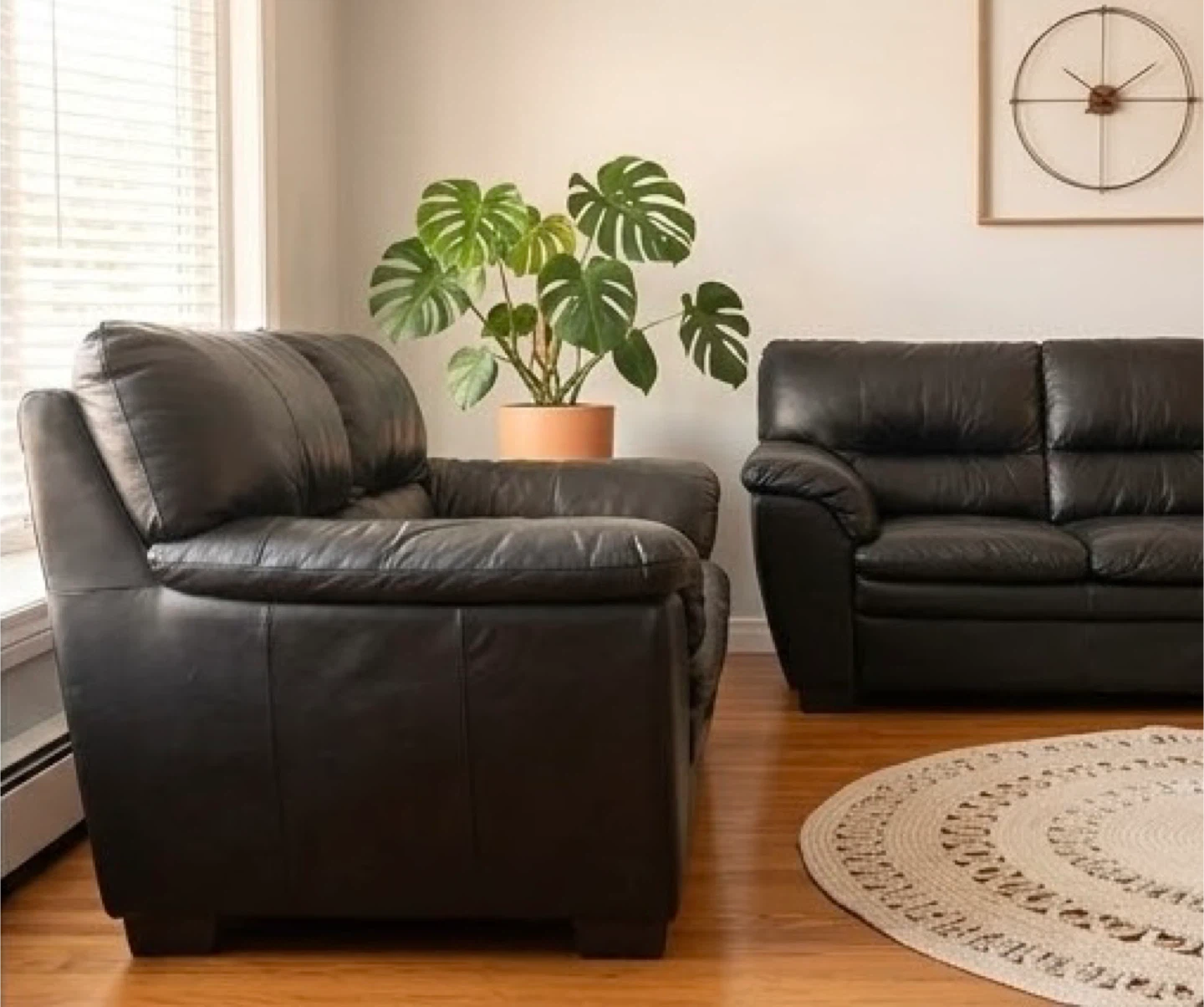 Black Leather Sofa & Loveseat Set + FREE Leon's Care Kit