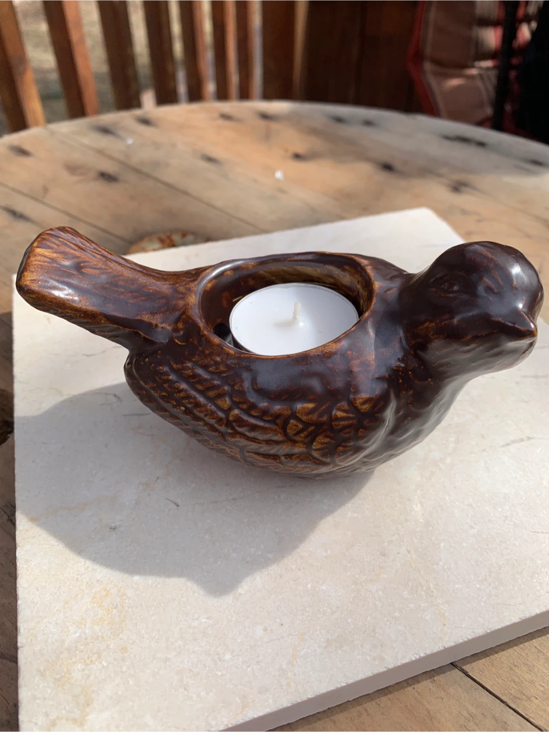 Brown Ceramic Bird Tea Light Holder