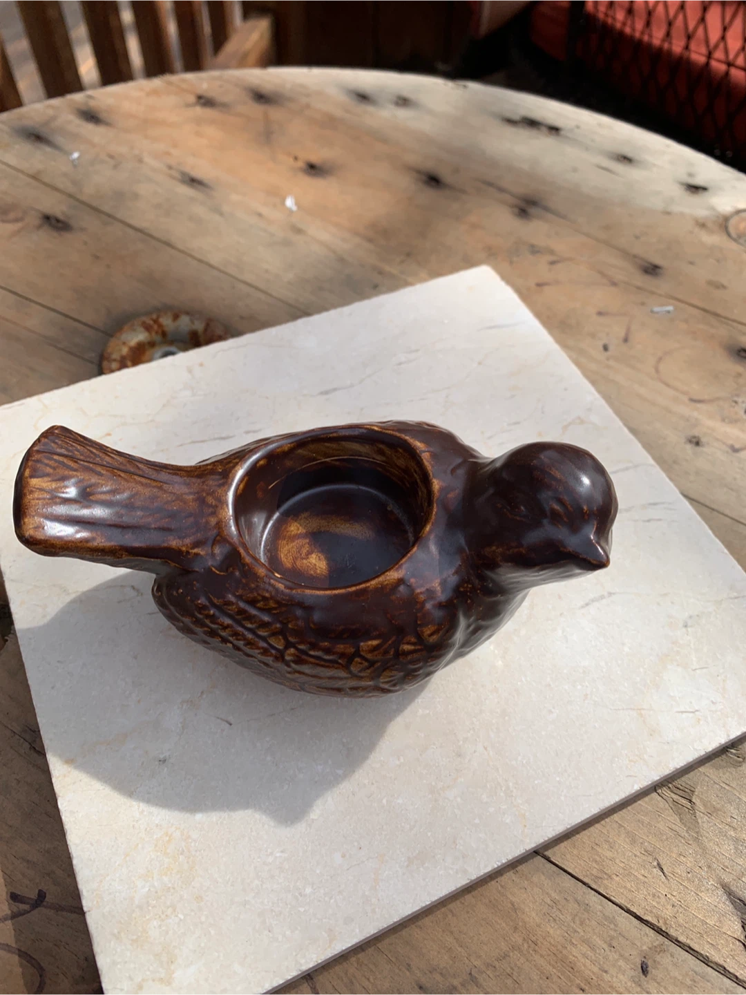 Brown Ceramic Bird Tea Light Holder - photo 2