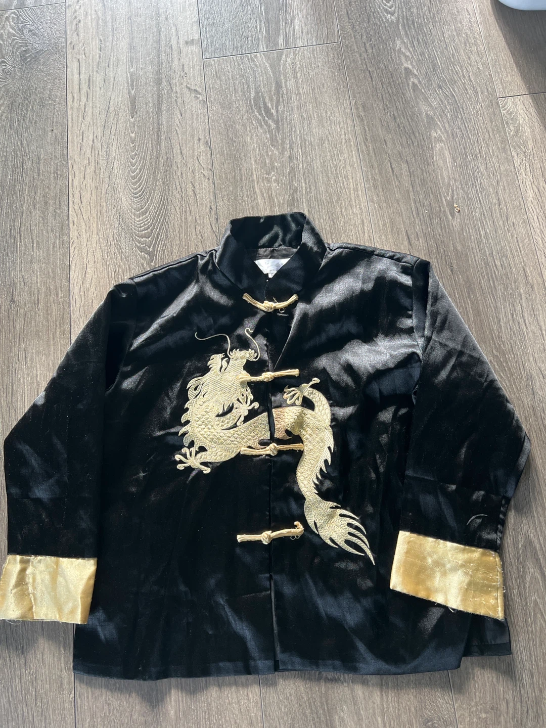 Black Satin Dragon Jacket with Gold Trim