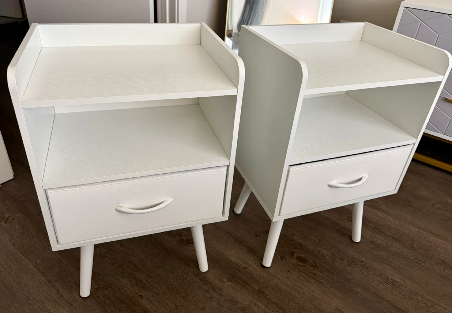 White Bedside Tables with Drawer - Set of 2