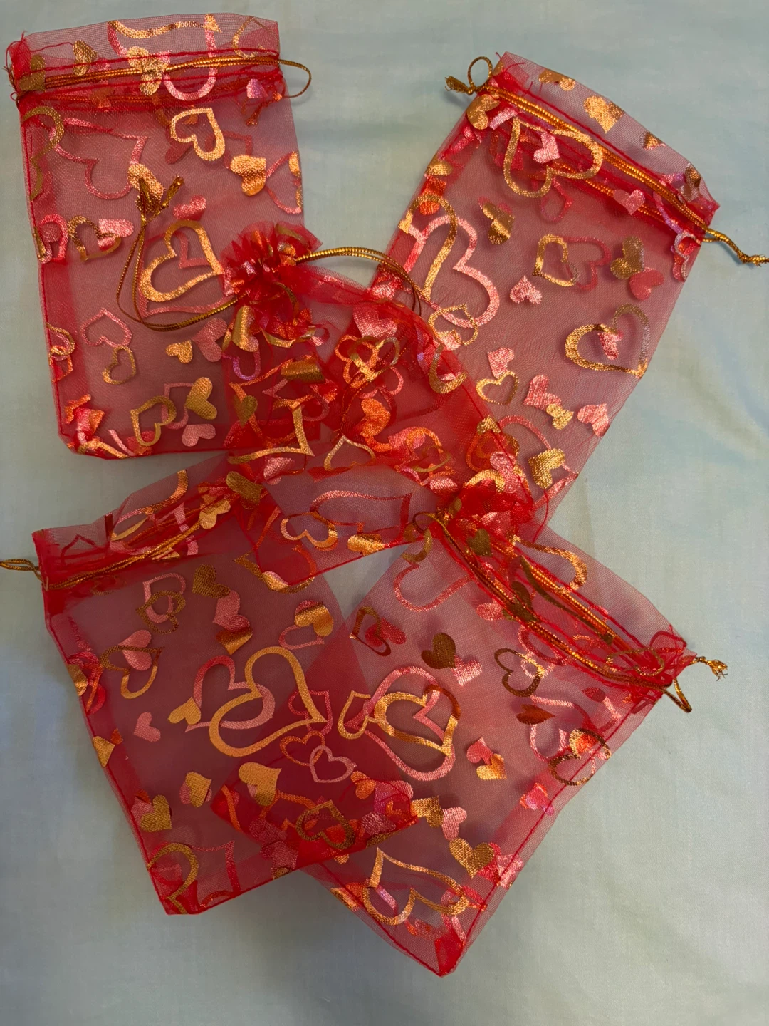 Red Heart Drawstring Pouches (Set of 5)