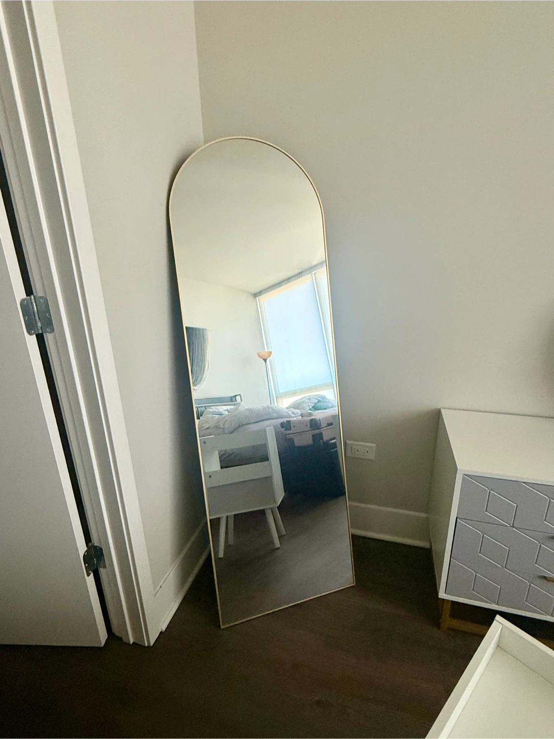 Arch Floor Mirror with Gold Frame and round black frame mirror - photo 2