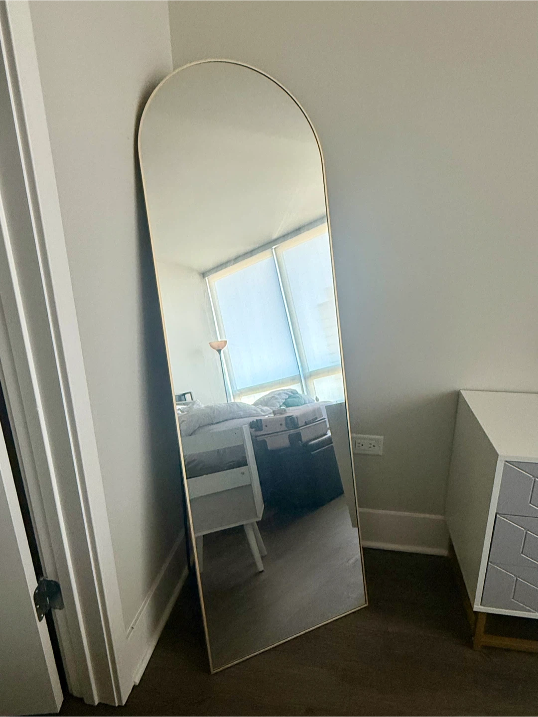Arch Floor Mirror with Gold Frame and round black frame mirror