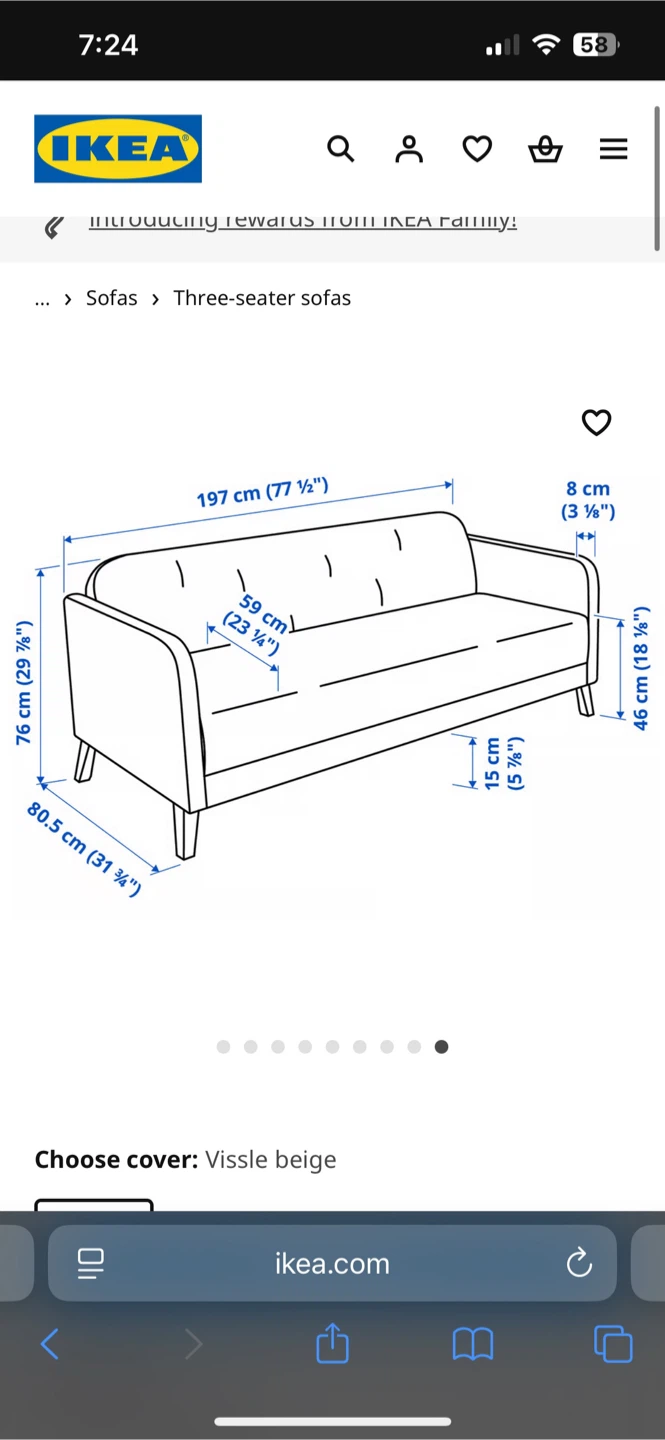 IKEA LINANÄS 3-Seater Sofa - Vissle Beige - photo 3