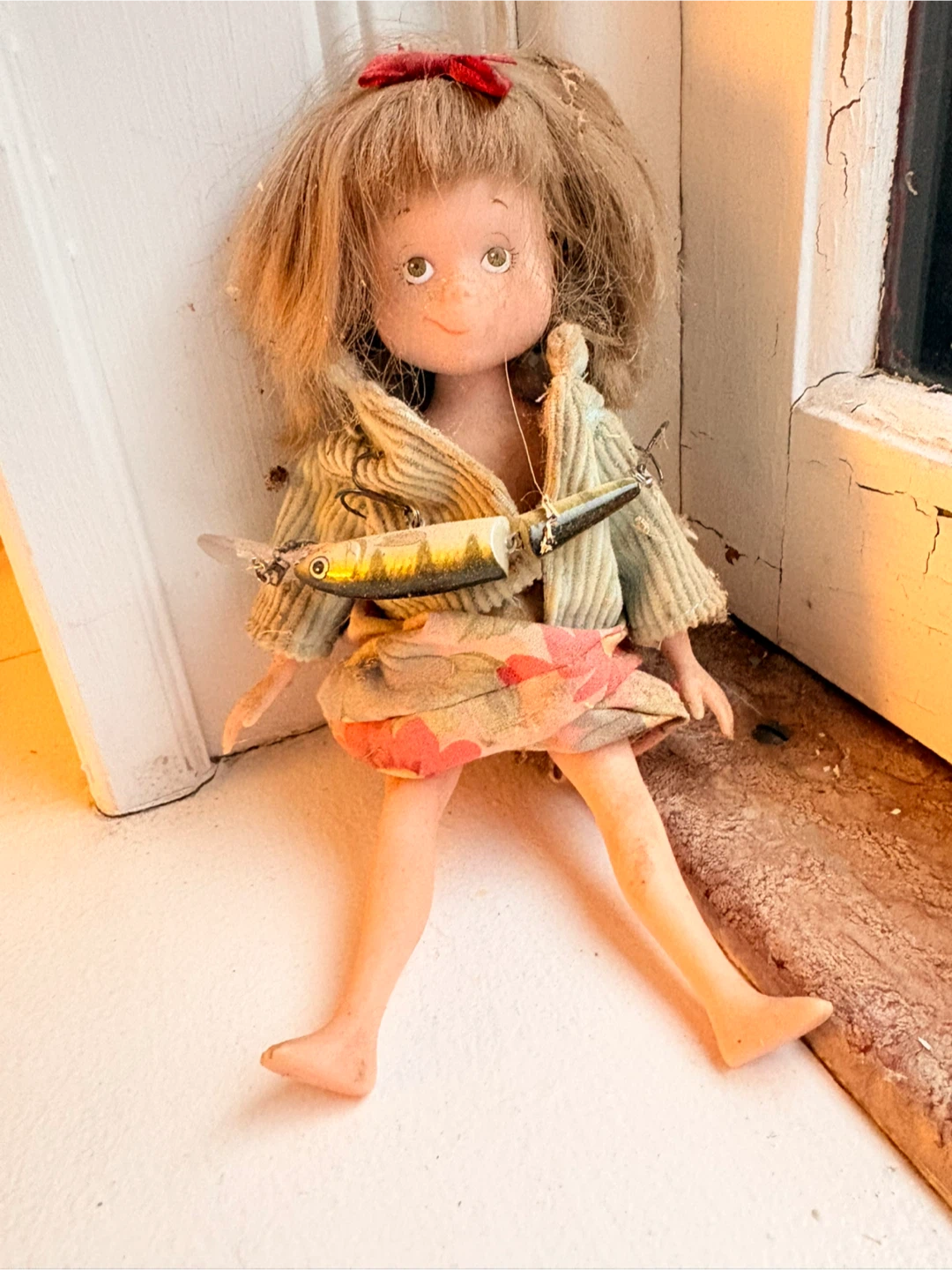 Vintage Doll with Fishing Lure