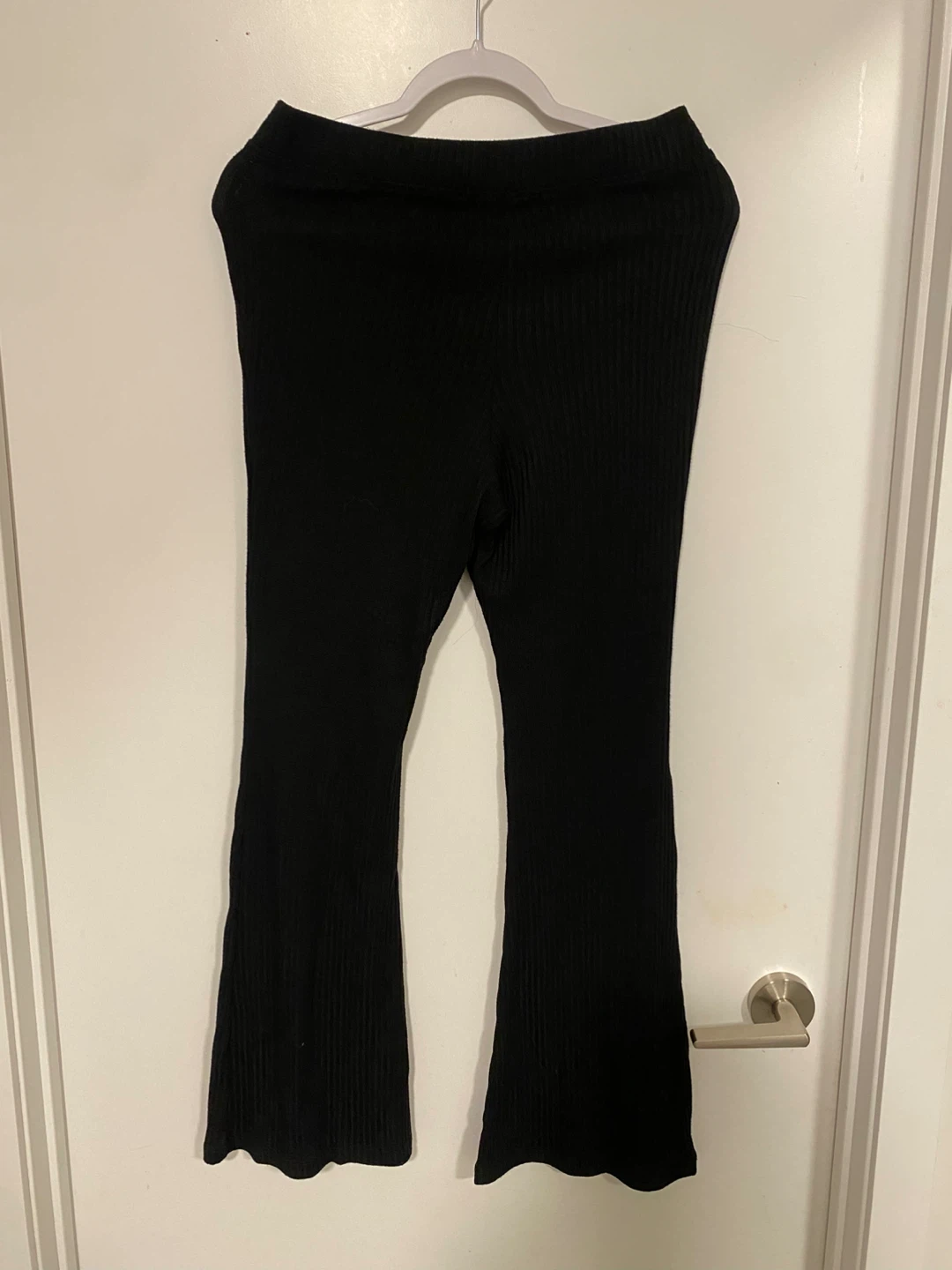 TOPSHOP Black Petite Flare Ribbed Pants Lace-Up Front - US 6 - photo 2