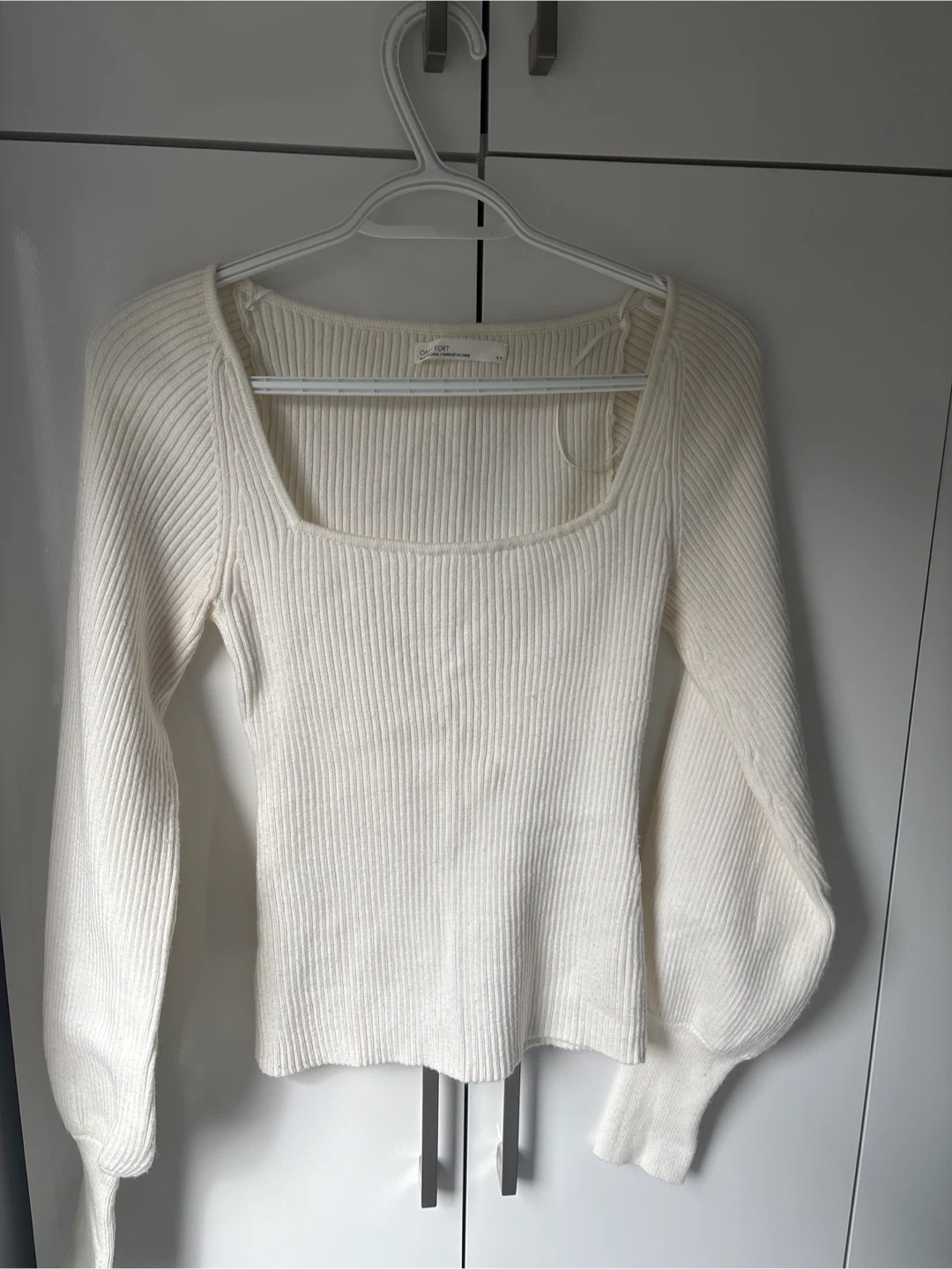 Oak+Fort White Ribbed Square Neck Sweater - photo 2