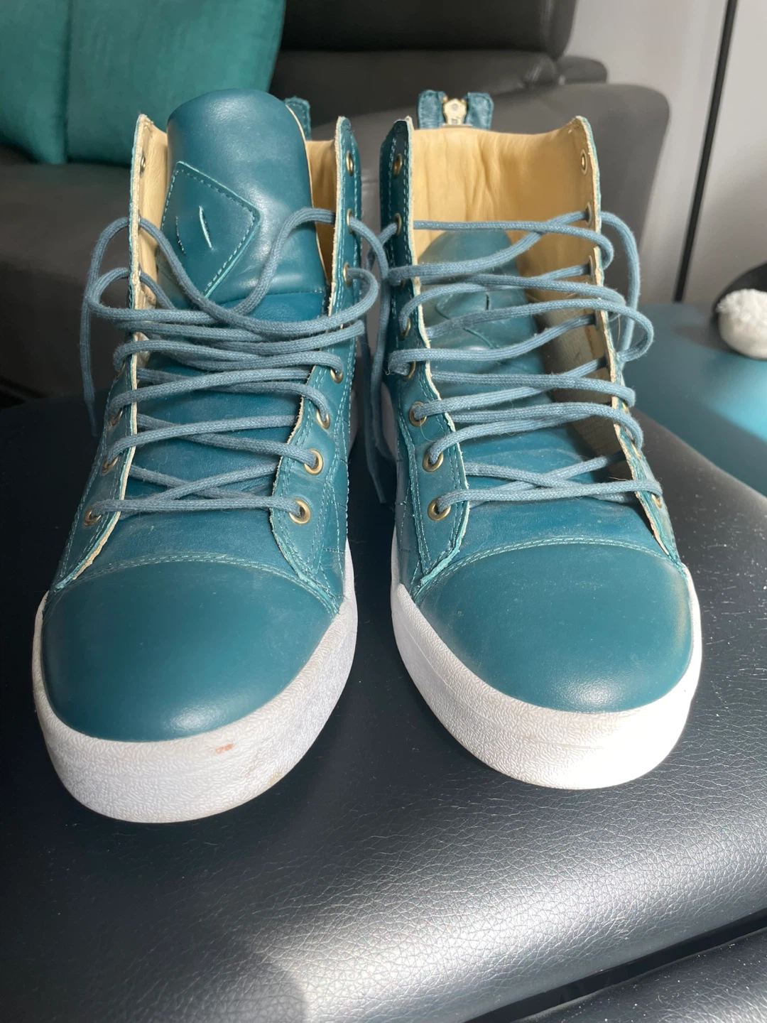 Diesel Teal Quilted Leather High-Top Sneakers - photo 4