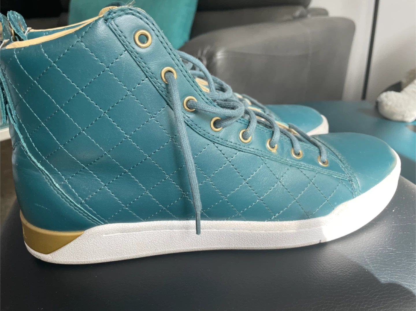 Diesel Teal Quilted Leather High-Top Sneakers