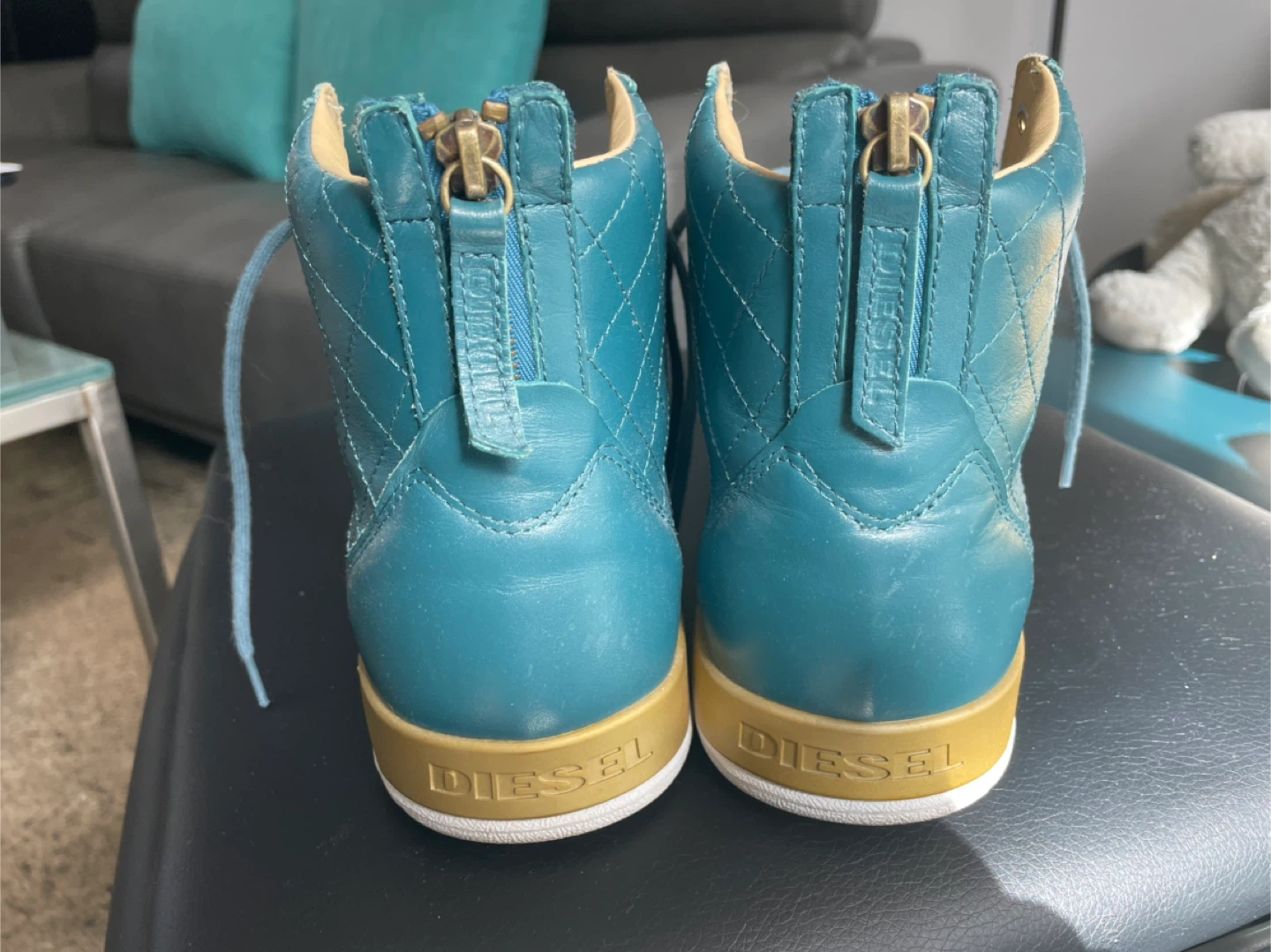 Diesel Teal Quilted Leather High-Top Sneakers - photo 2