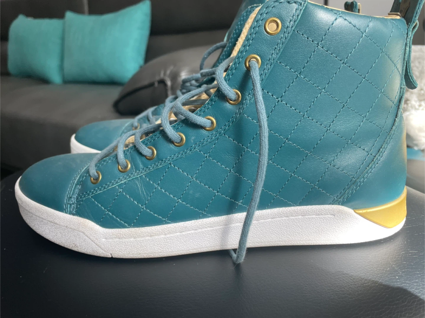 Diesel Teal Quilted Leather High-Top Sneakers - photo 3