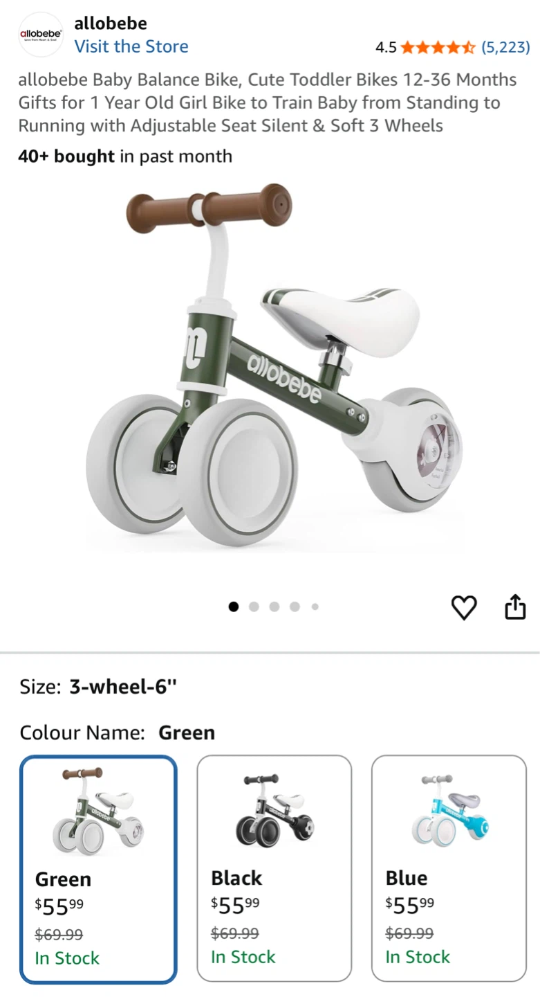 Allobebe Baby Balance Bike - Green - photo 2