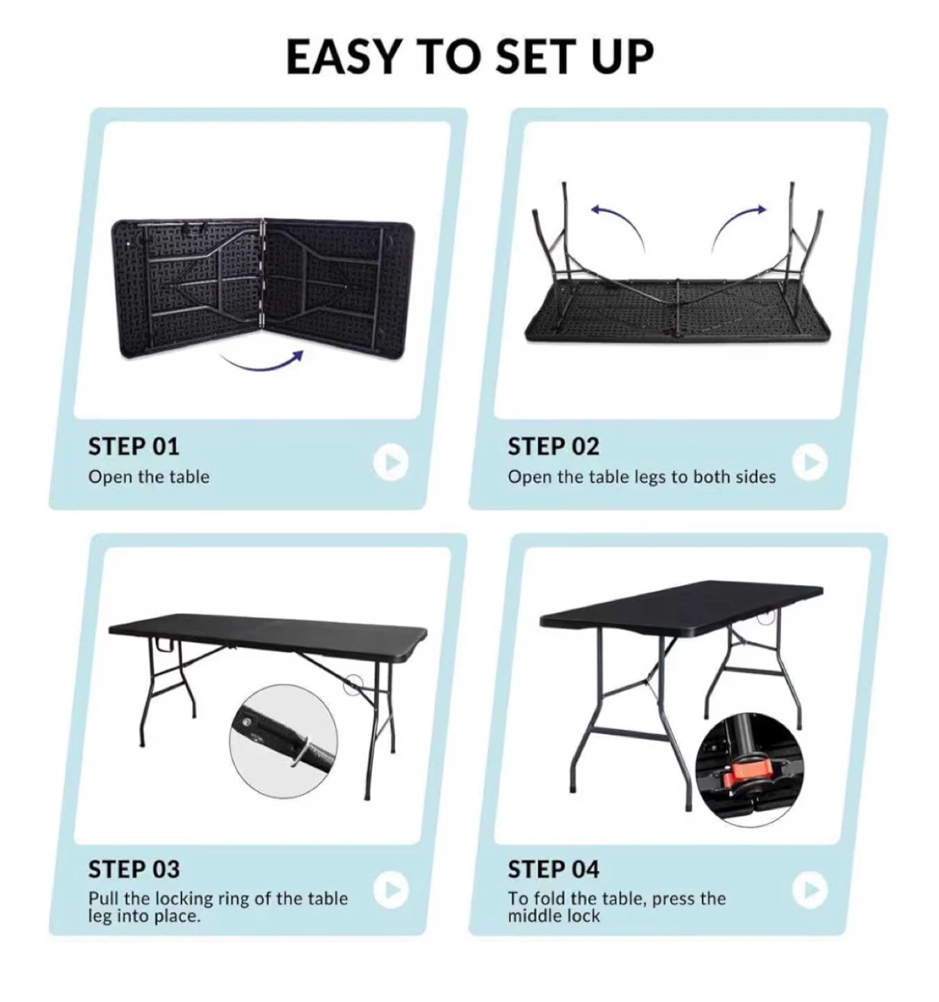 Black Folding Table - 70.8" Long - photo 2