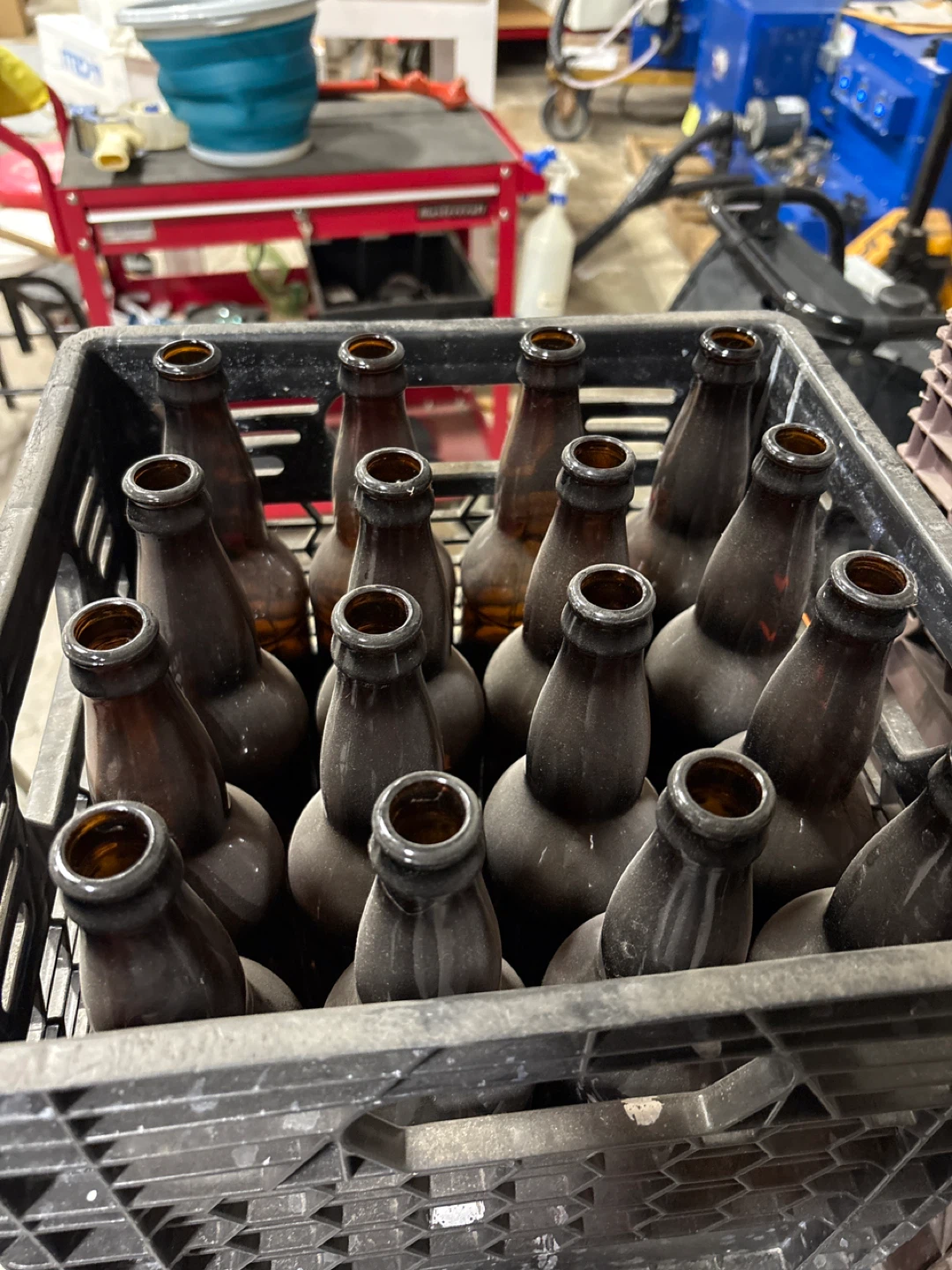 Case of Empty Amber Beer Bottles