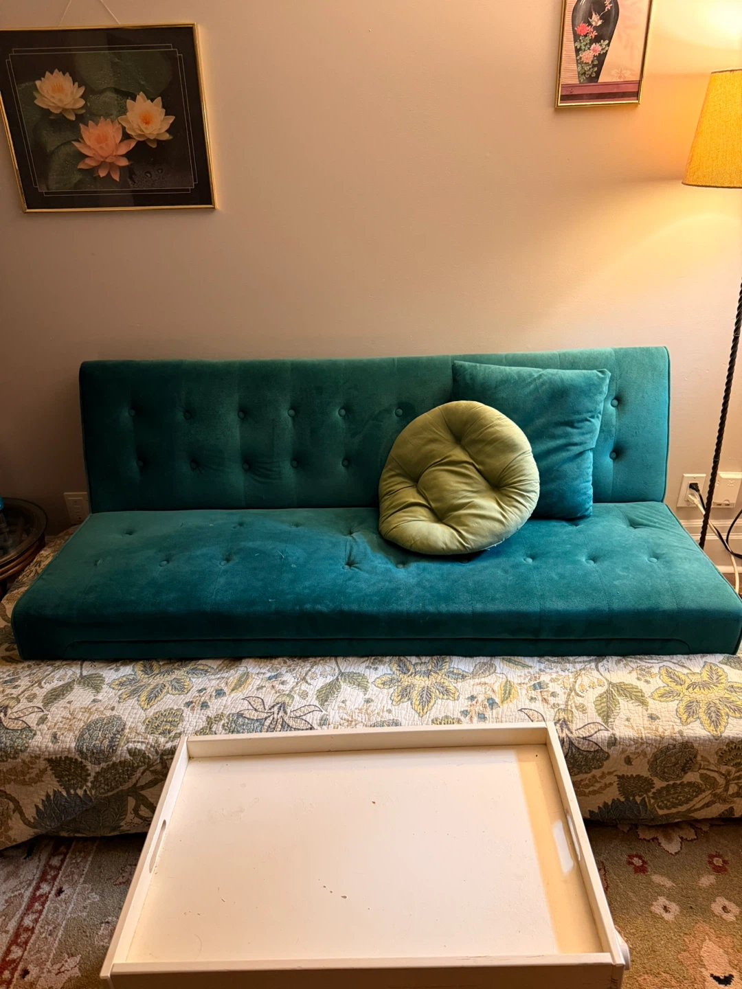 Teal Sofa Bed with Button Details