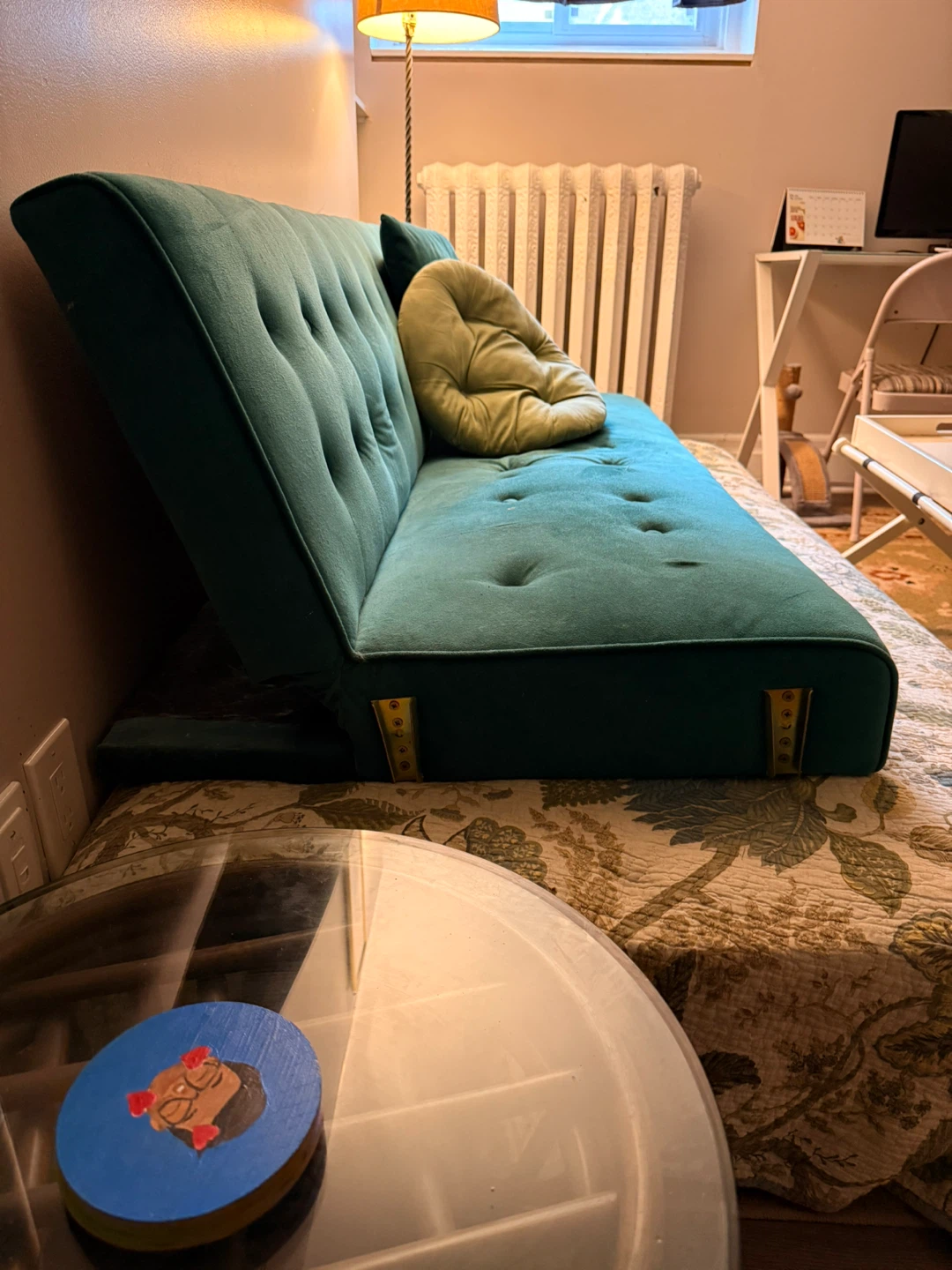 Teal Sofa Bed with Button Details - photo 2