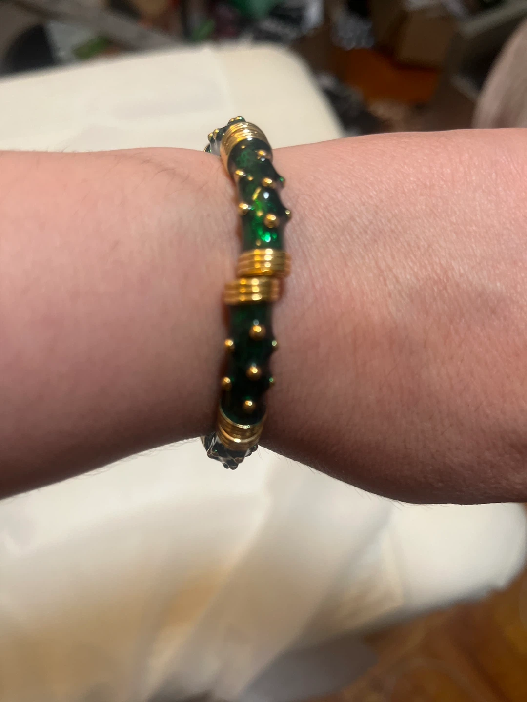 Green and Gold Bangle Bracelet