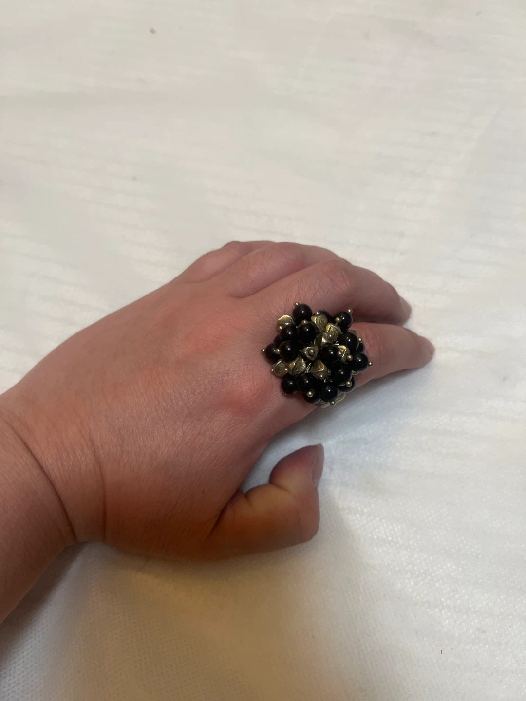 Beaded Statement Ring - Black and Gold