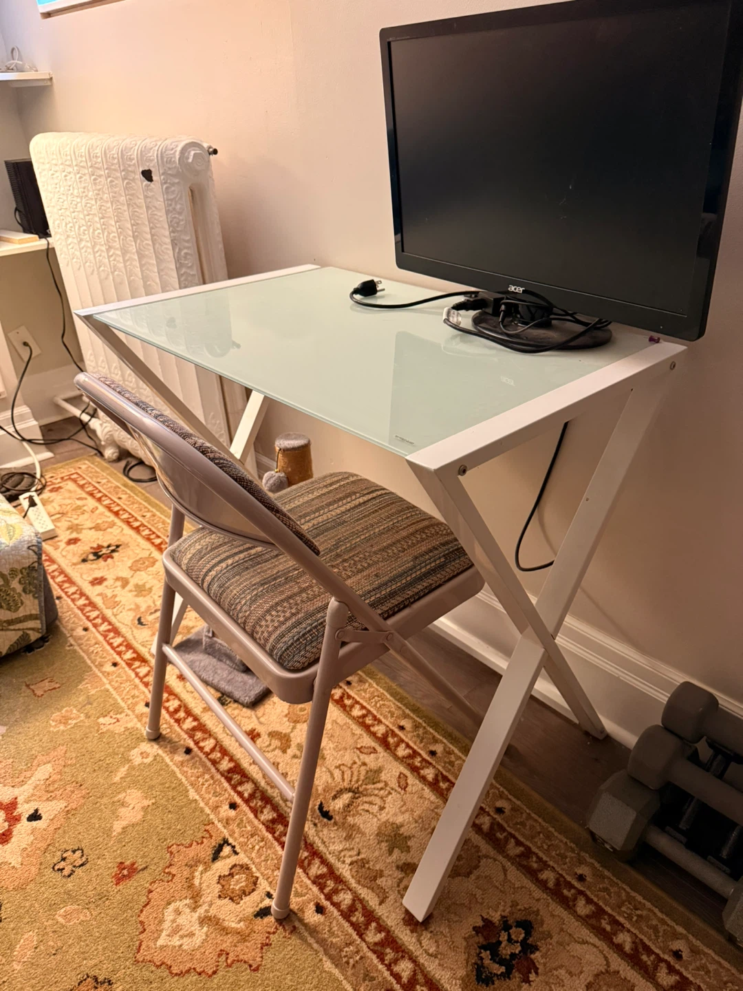 White Metal Desk with Tempered Glass Top