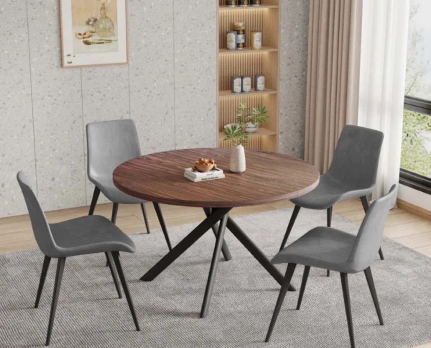 Rohun 45.3” L Round modern Wood kitchen Dining Table