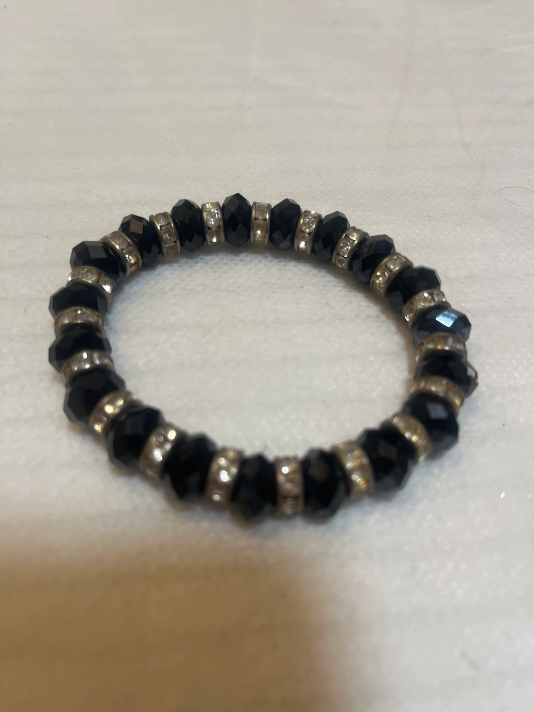 Black Beaded Stretchy Bracelet with Rhinestones - photo 2
