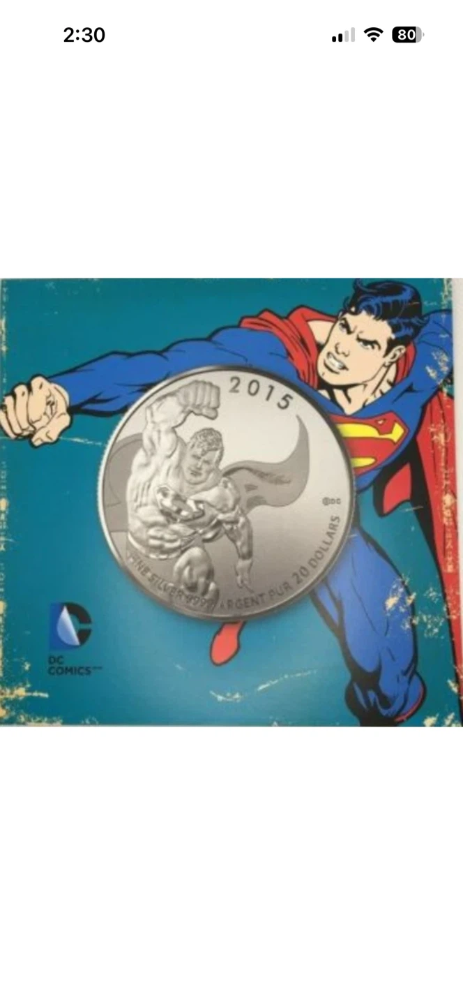 2015 $20 Silver Superman coin 99.99% pure silver