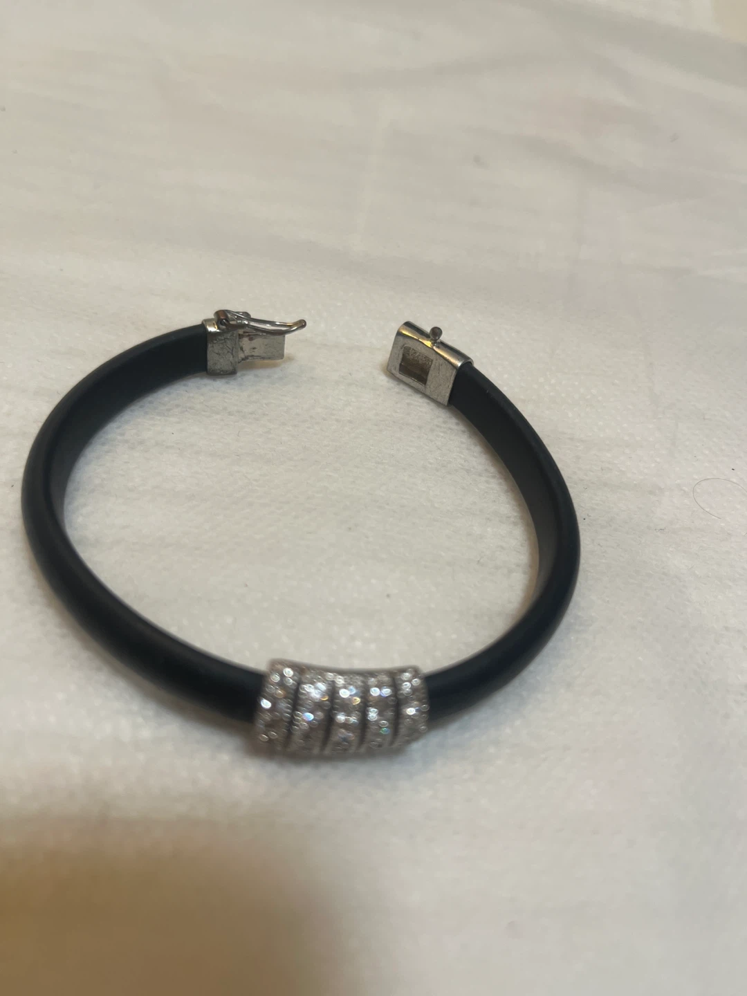 Black Rubber Bracelet with Rhinestone Accent - photo 2