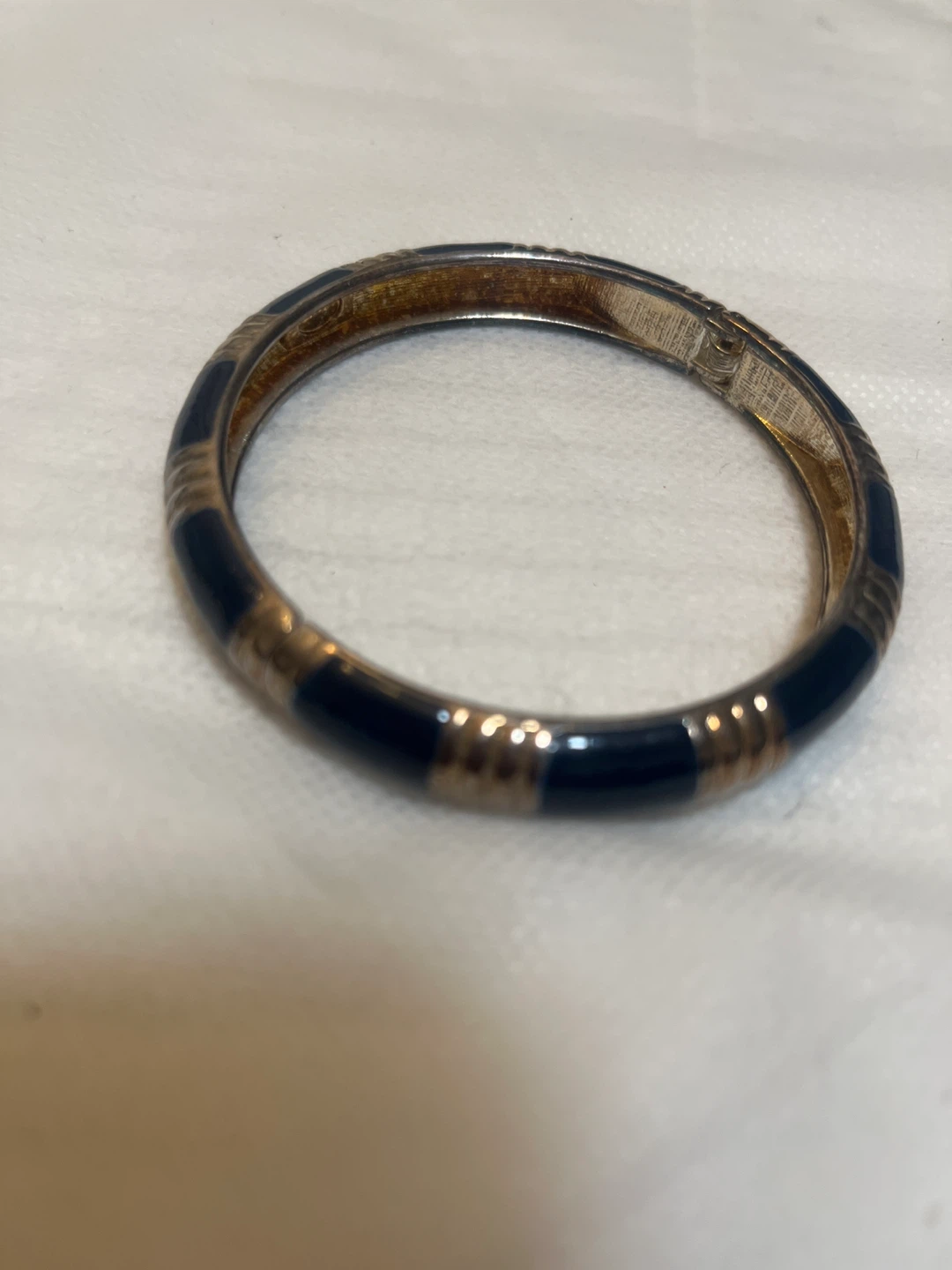 Blue and Gold Tone Hinged Bangle Bracelet - photo 2