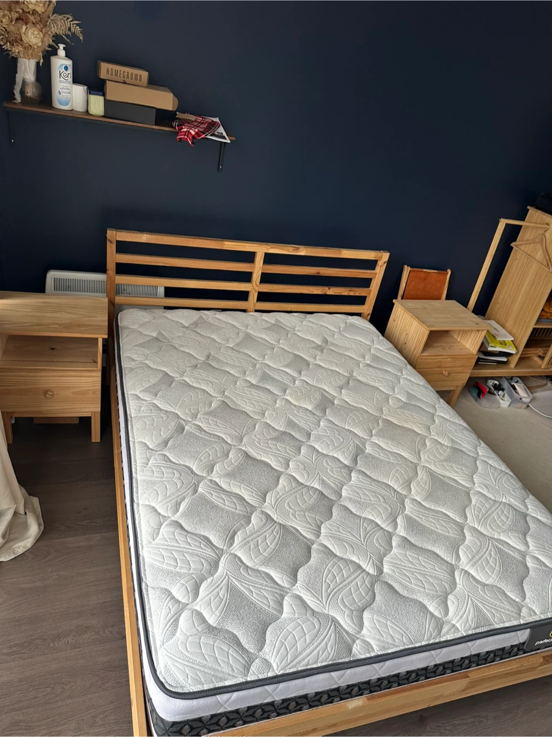 Like new Queen IKEA bed frame +Nightstand +Free delivery