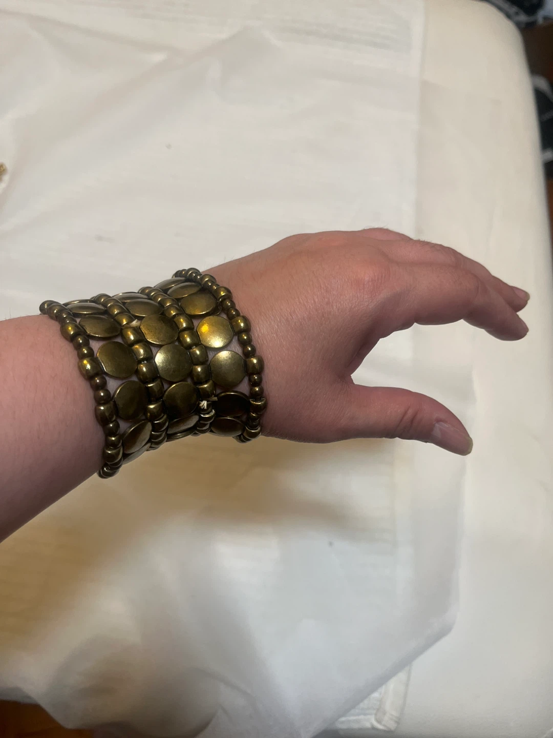Brass Tone Beaded Stretch Bracelet