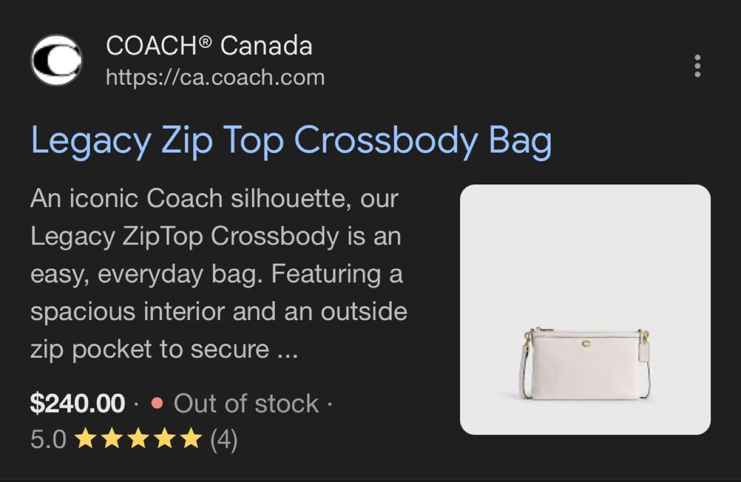 COACH Legacy Zip Top Crossbody Bag - Chalk