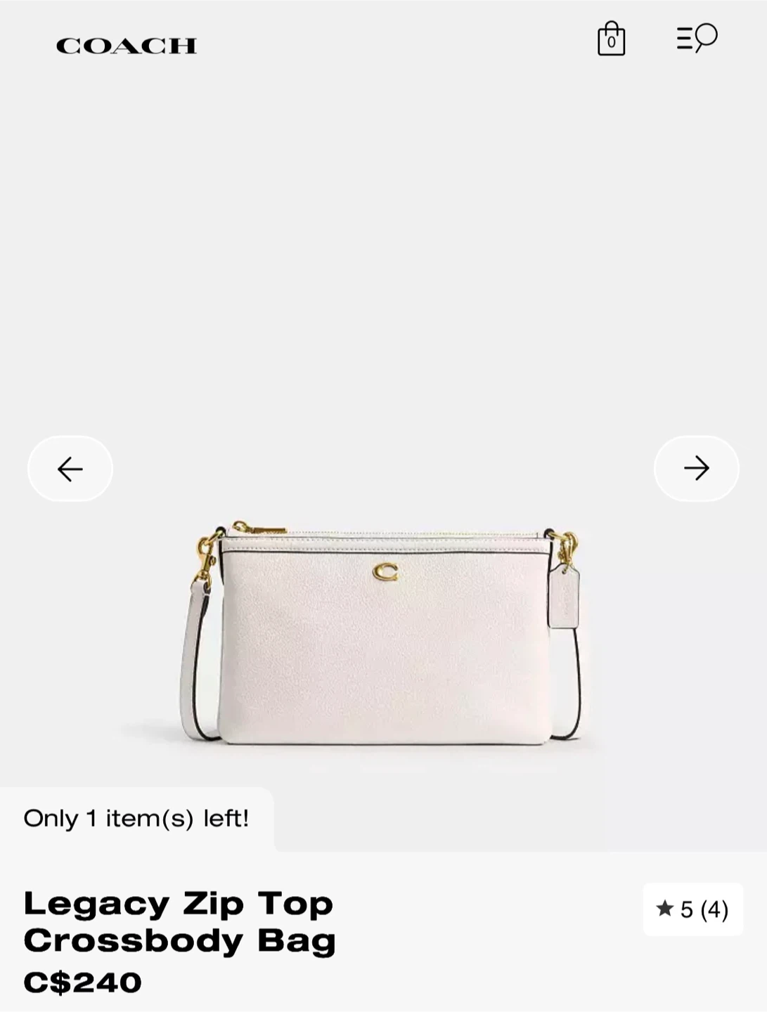 COACH Legacy Zip Top Crossbody Bag - Chalk - photo 4
