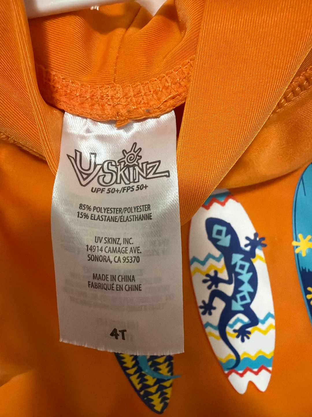 UV Skinz Orange Rash Guard Swim Shirt 4T Surfboards Lizards - photo 2