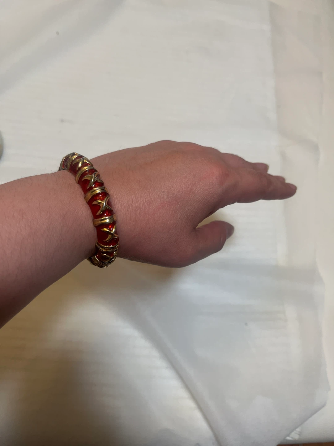 Red and Gold Tone Bangle Bracelet