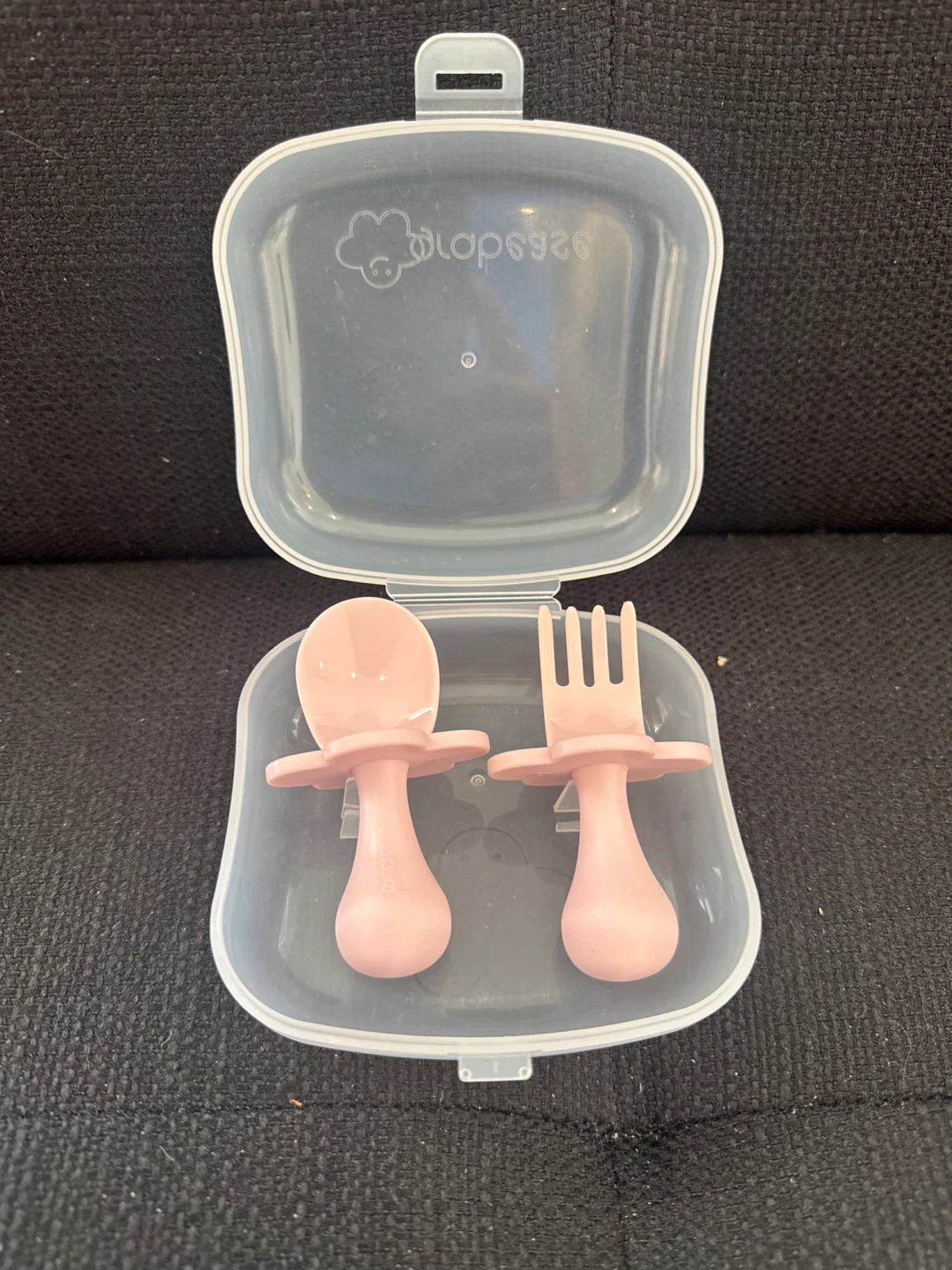 Mushie Baby Pink Spoon and Fork Set with Case