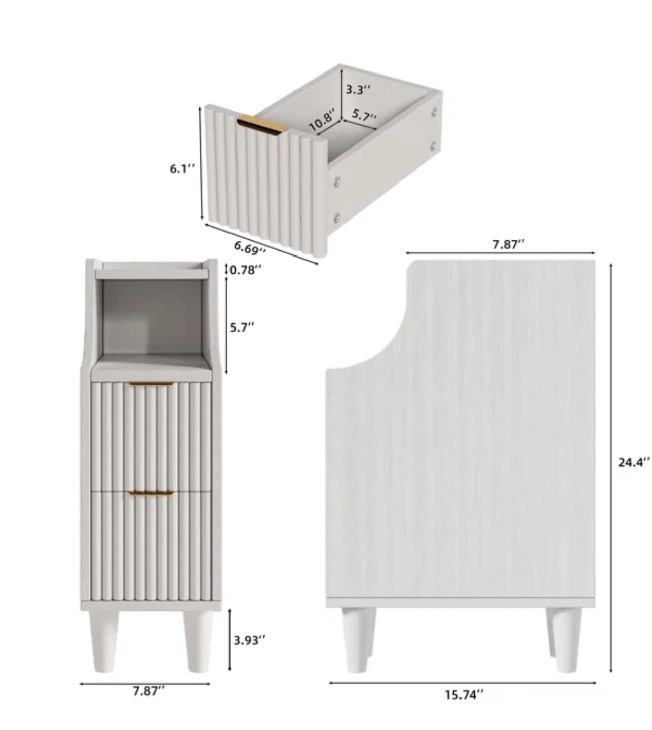 White Nightstand with 2 Drawers and Top Shelf - photo 4