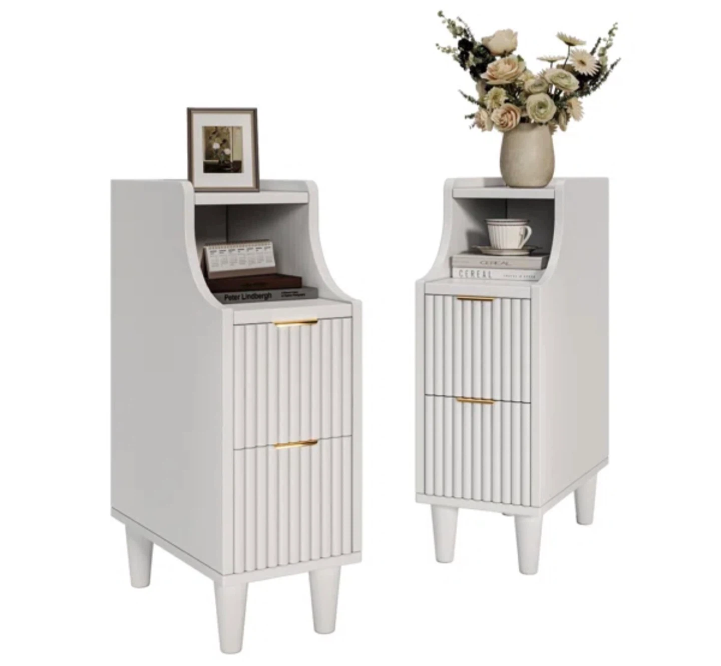 White Nightstand with 2 Drawers and Top Shelf - photo 2