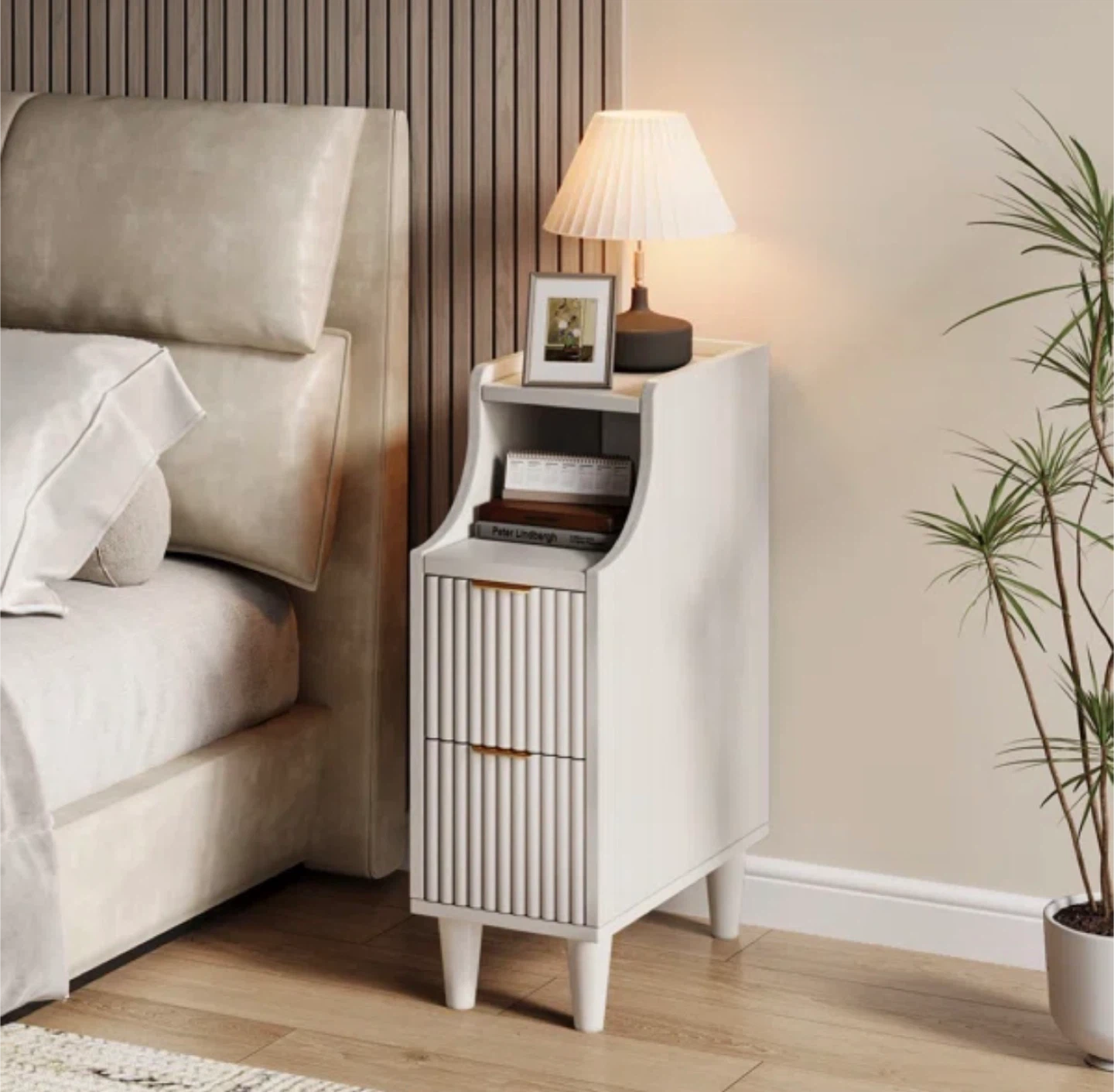 White Nightstand with 2 Drawers and Top Shelf - photo 3