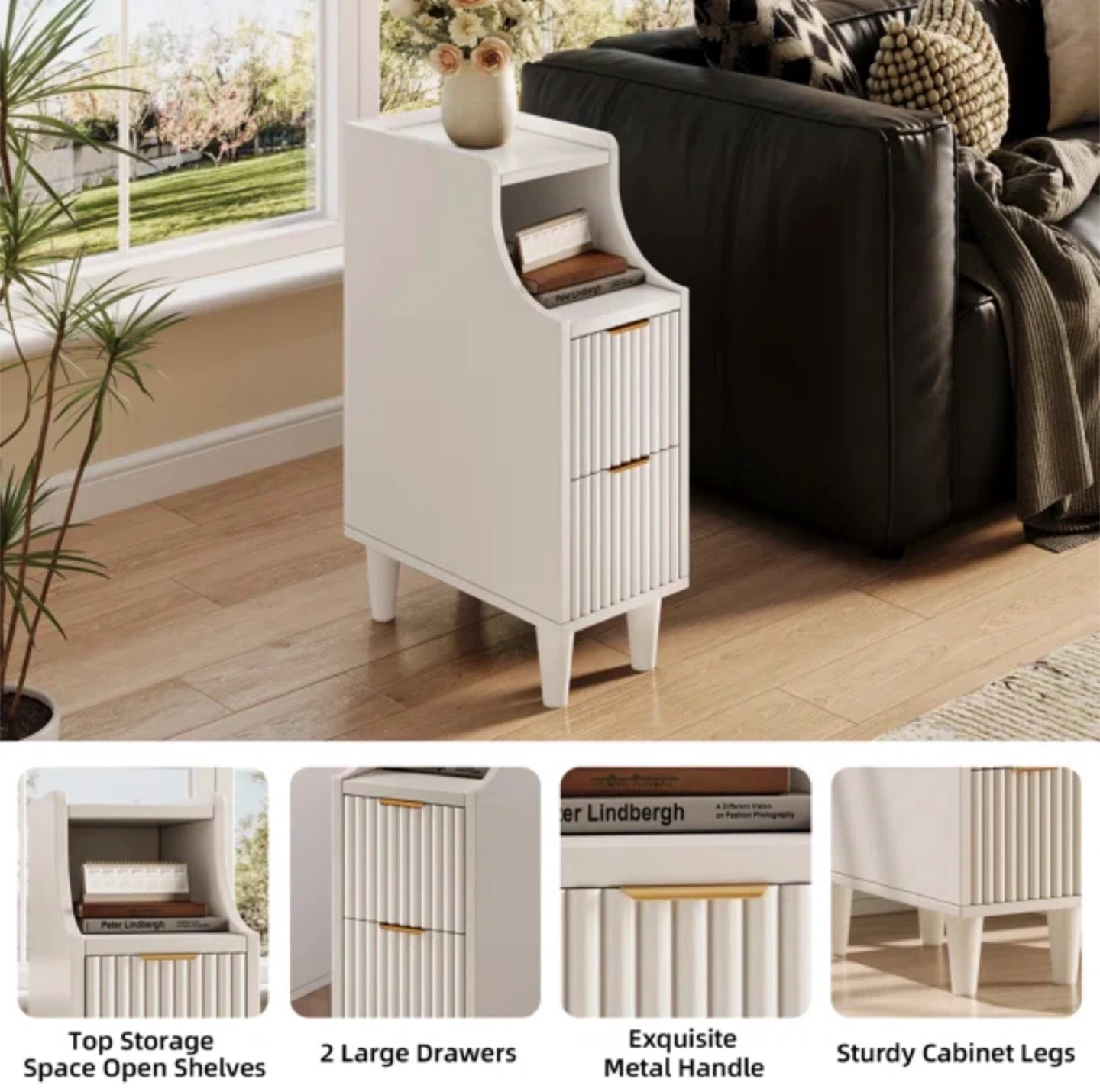 White Nightstand with 2 Drawers and Top Shelf - photo 5