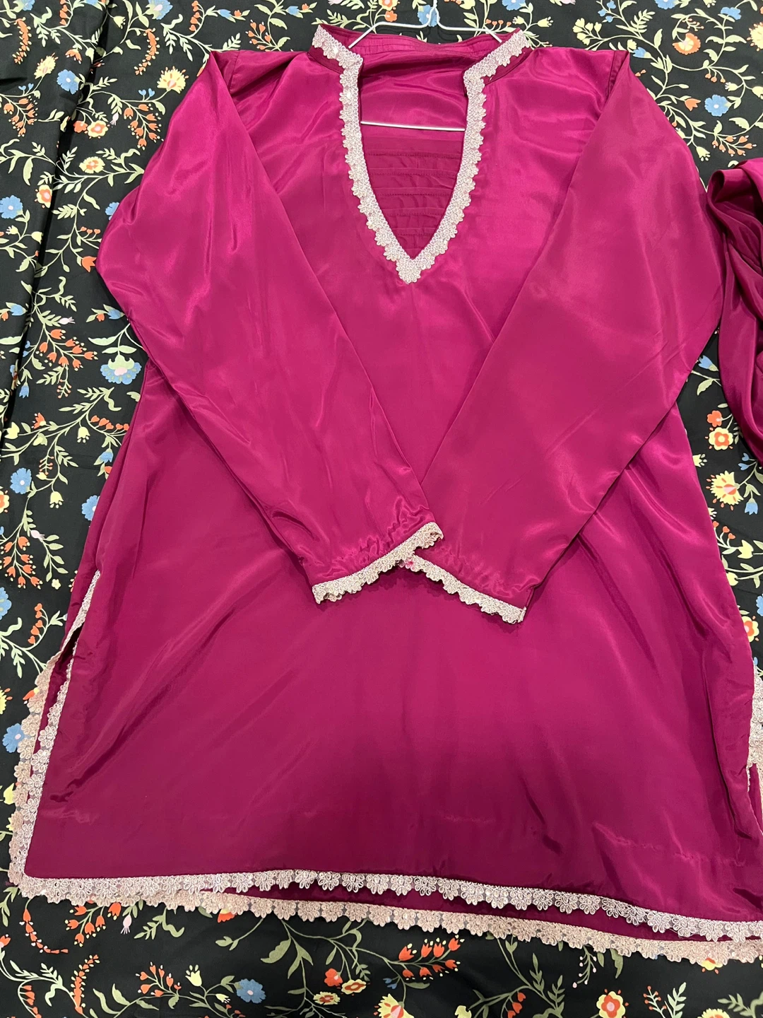 Purple 3-Piece stitched Salwar Kameez with Lace Trim