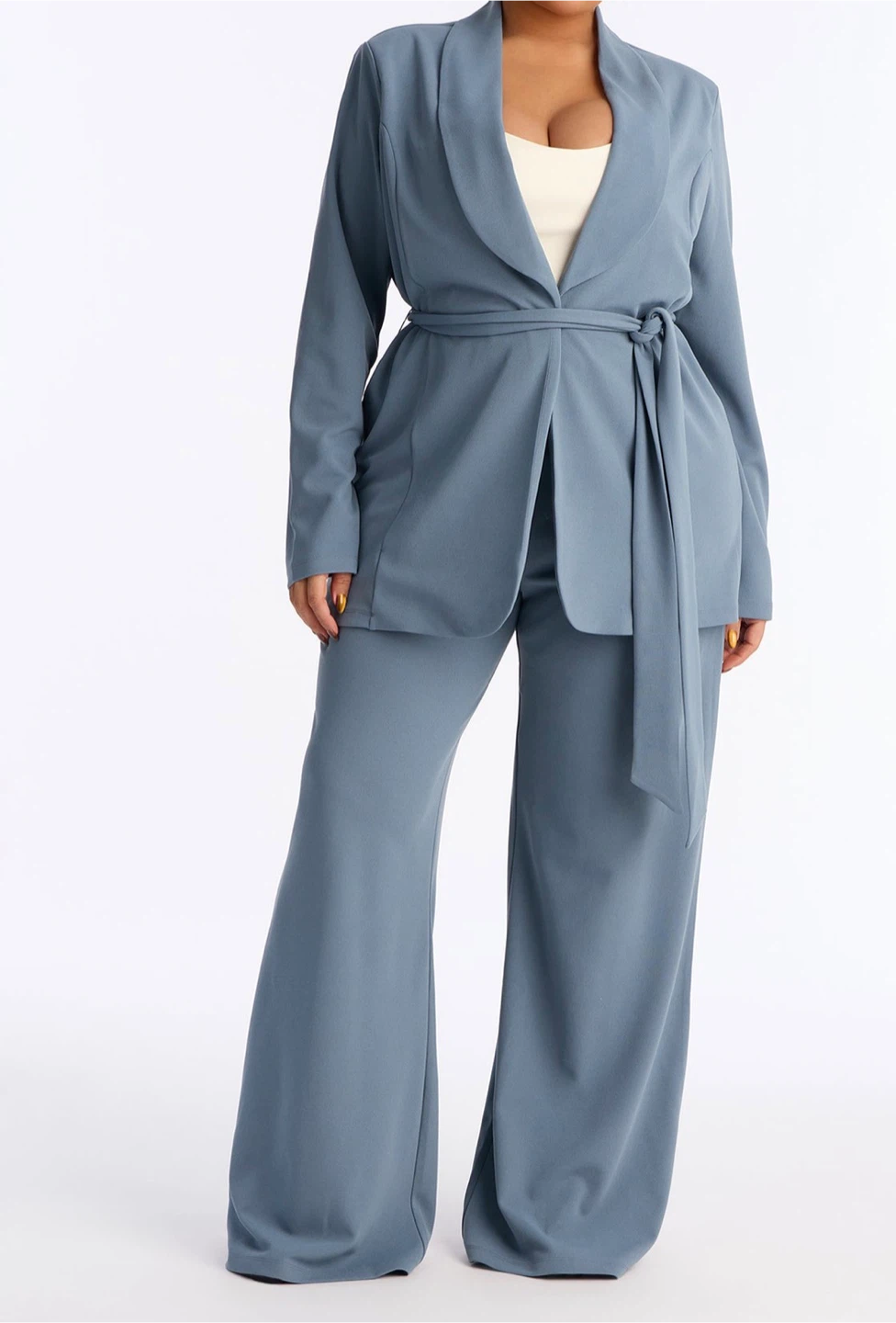 Women's Blue Belted Blazer and Pants Set - photo 3