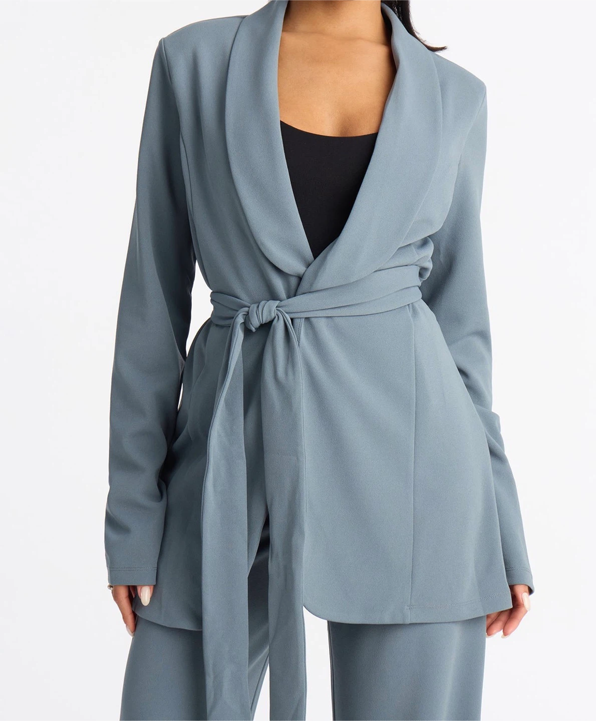 Women's Blue Belted Blazer and Pants Set - photo 2
