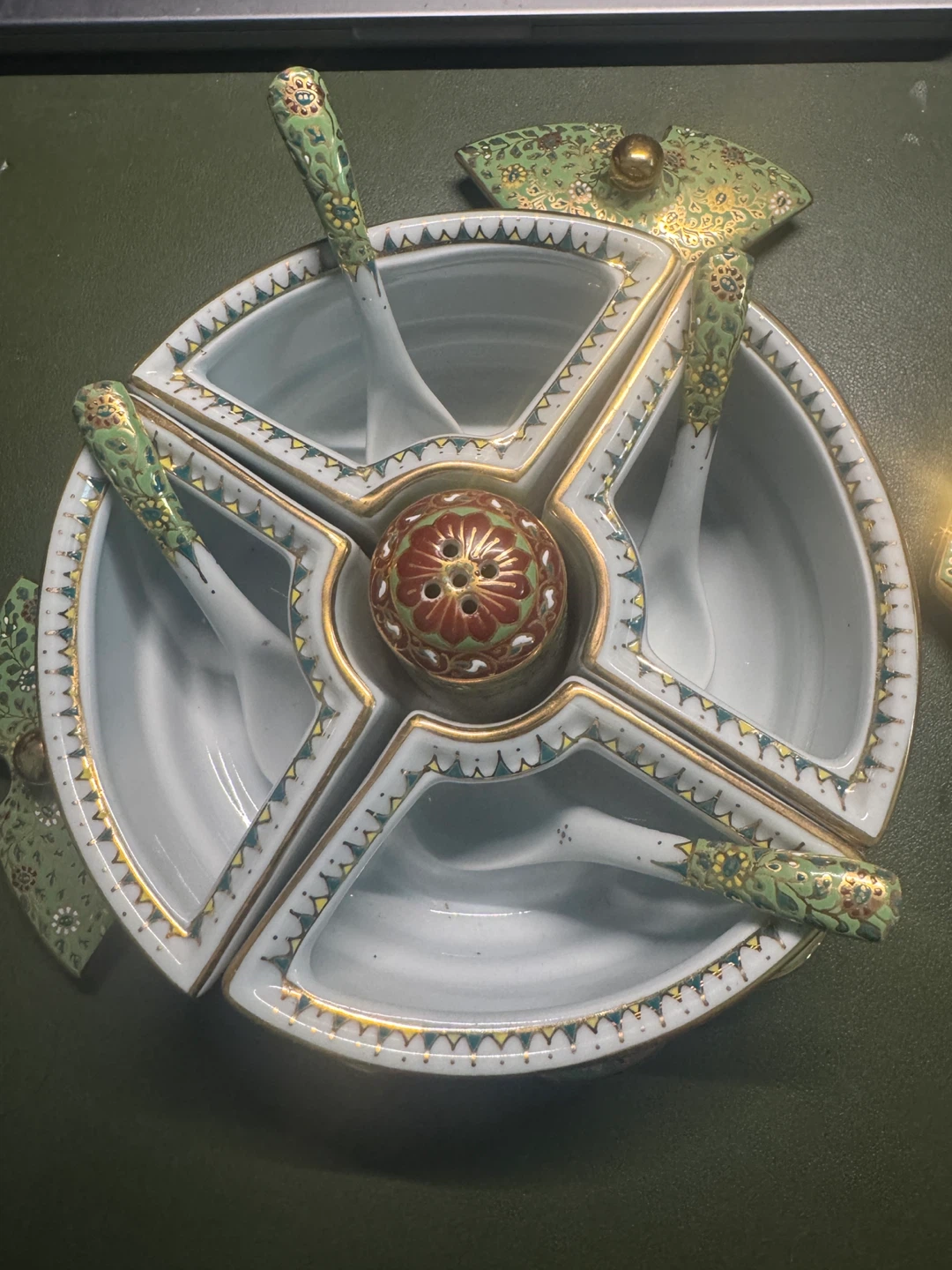 Vintage Thailand Ceramic Serving Dish with Lids and Spoons - photo 3