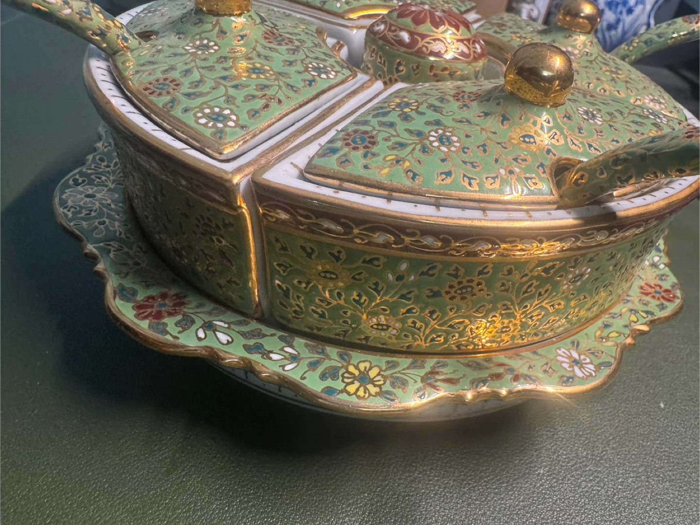 Vintage Thailand Ceramic Serving Dish with Lids and Spoons - photo 2