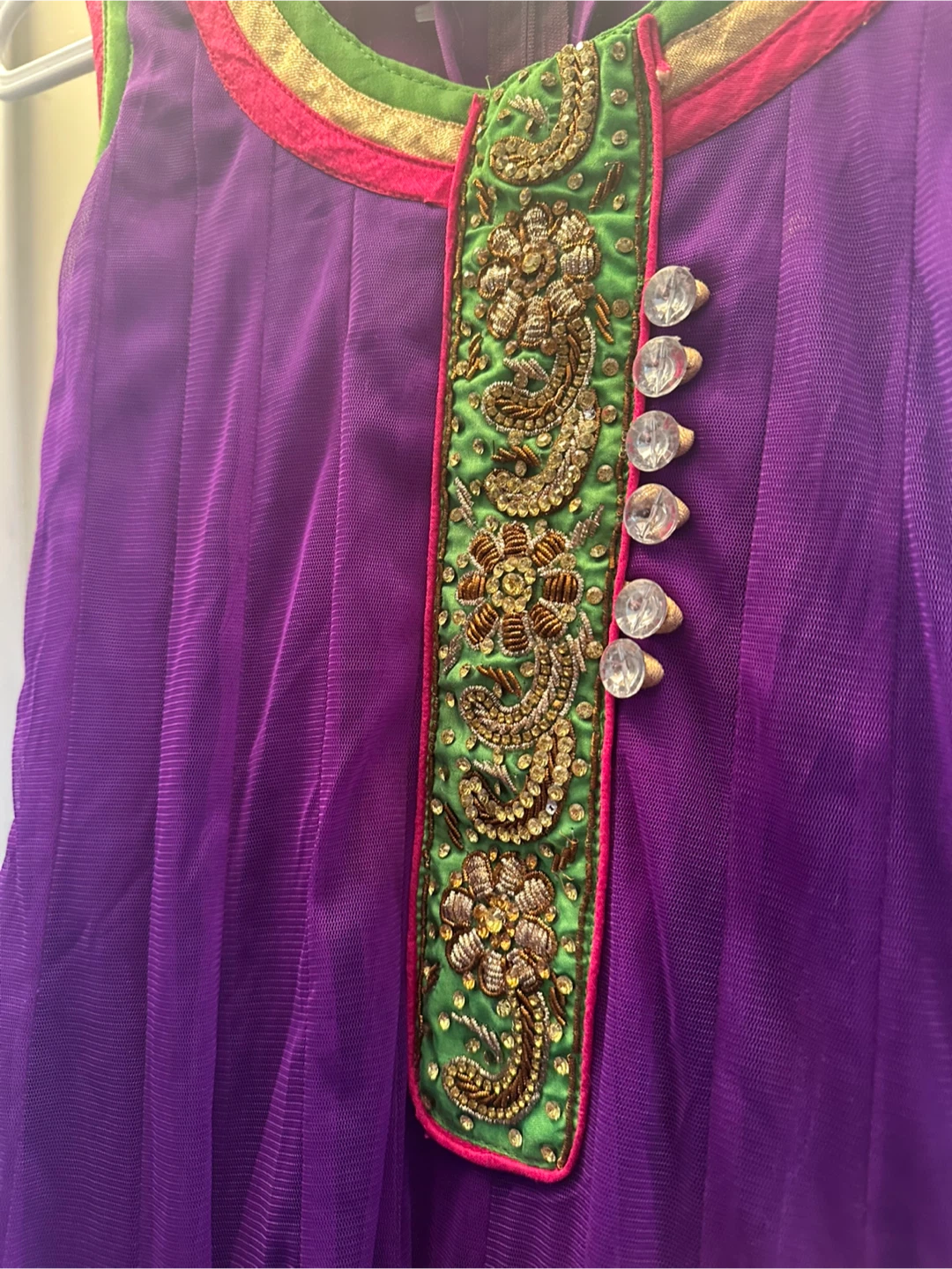 Purple embroidered sleeveless dress