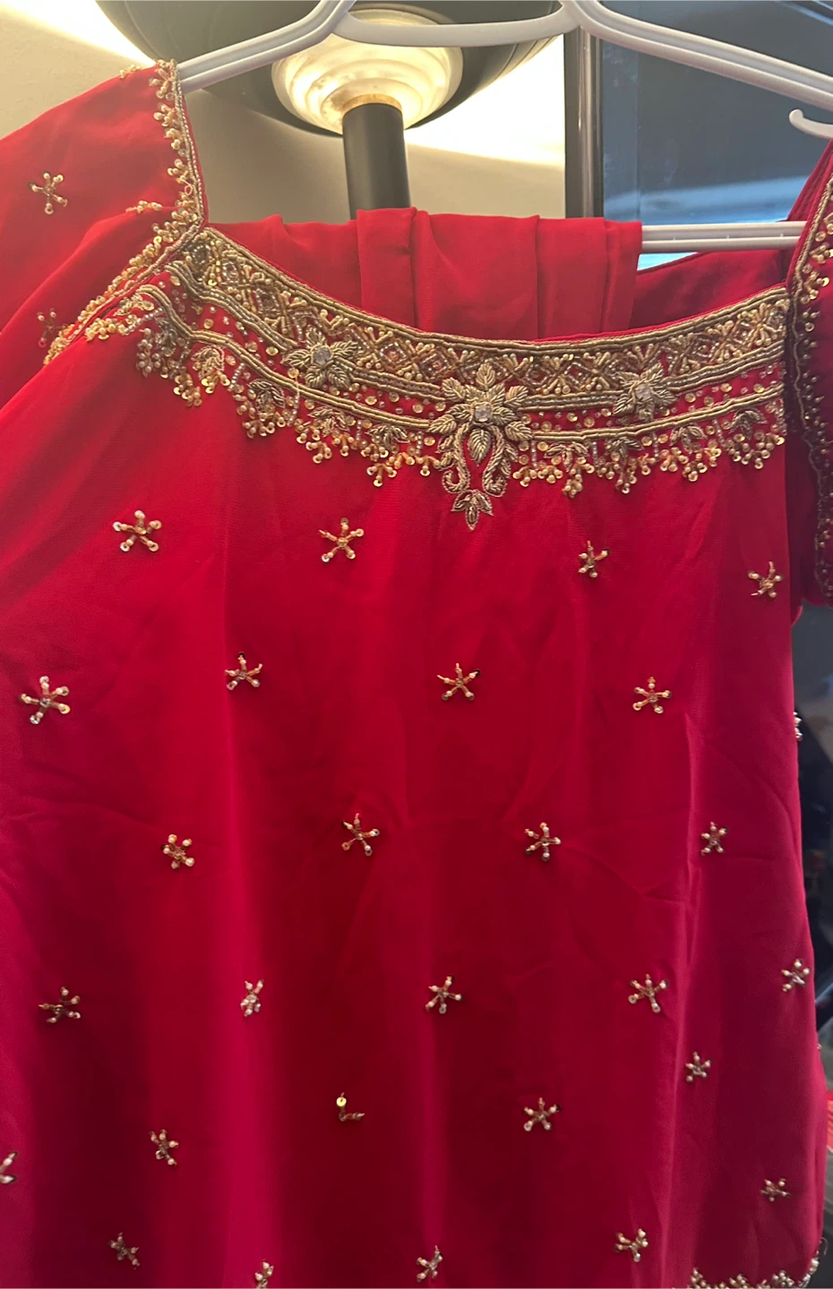 Red Embroidered Kameez Shalwar Set