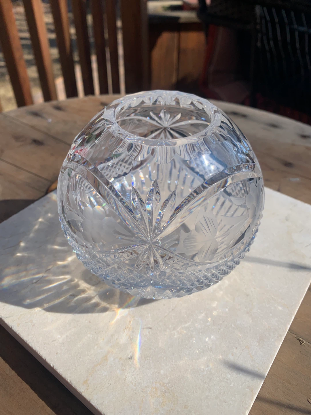 Vintage Cut Crystal Glass Rose Bowl/Vase