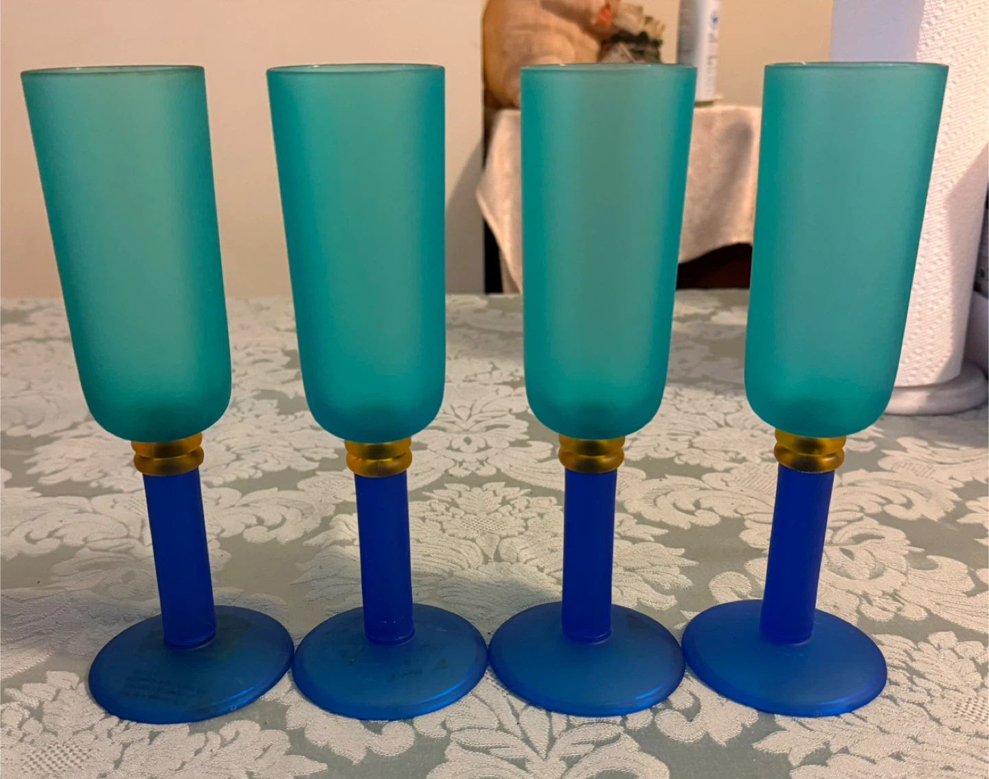 Set of 4 Frosted Teal Champagne Flutes