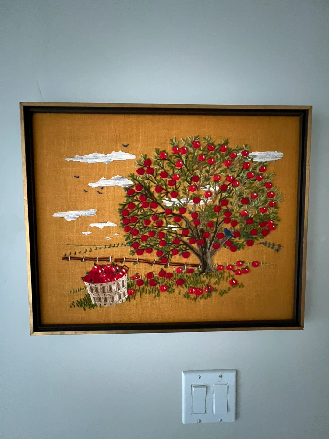 Framed Apple Tree Embroidery Art